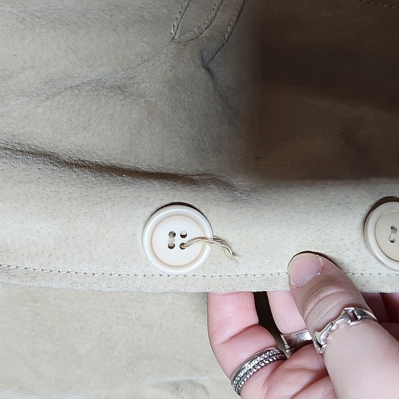 Rag 100% Leather Jacket Neutral Cream Front Button Entry Pockets Medium - Picture 5 of 11